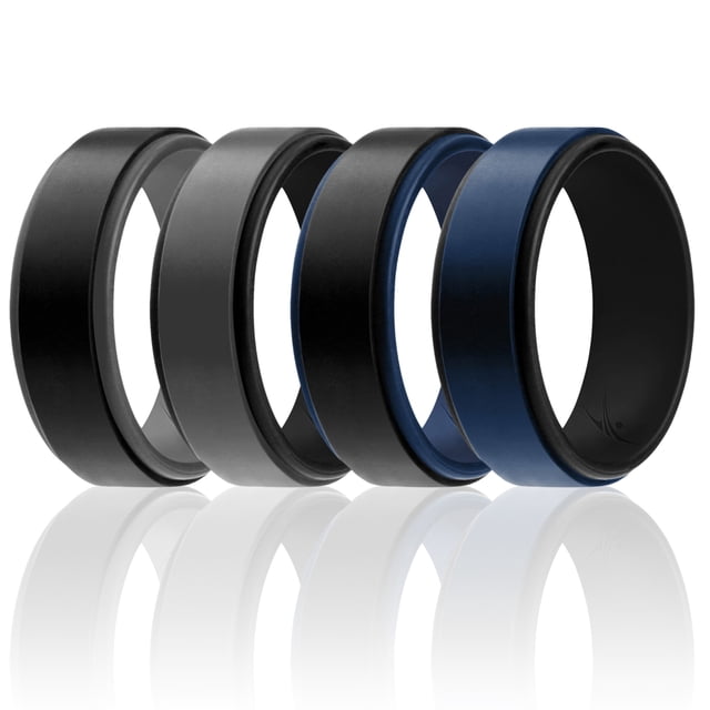Juego de anillos escalonados de 2 capas de boda de silicona - Negro-Azul de ROQ para hombre - Anillo de 4 x 16 mm