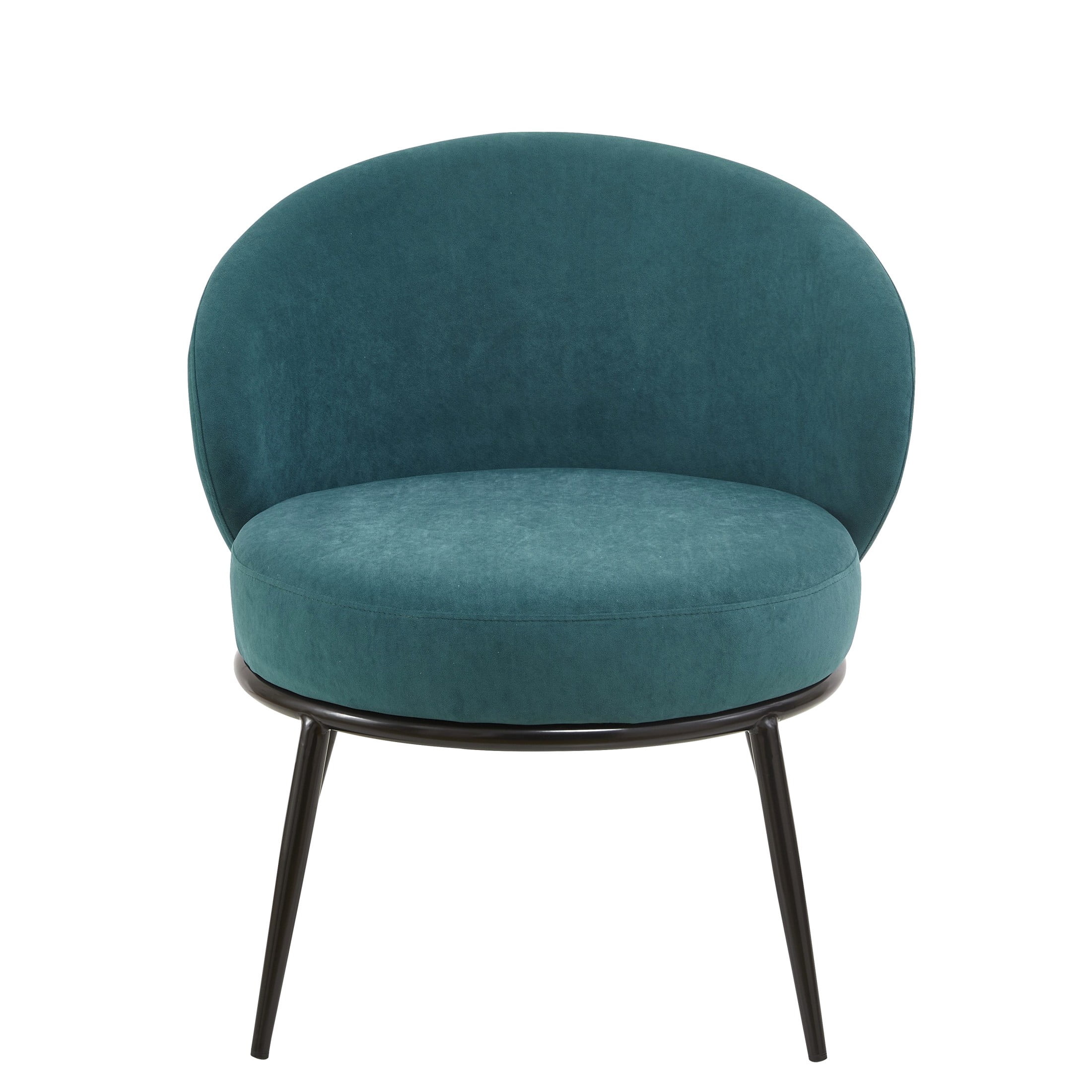 GDF Studio 27.36" Mid-Century Modern Round Accent Chair with Velvet Upholstery, Black Metal Legs, Blue
