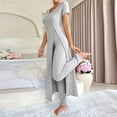 thumbnail image 1 of Pincandy Women's Solid Color Pajama Set - Crew Neck Short Sleeve Top & Pants, Casual & Comfortable for Homewear, 1 of 5