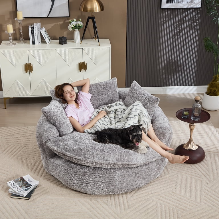 SI ambient lounge グレー ファー 円形クッション Aukfa 55