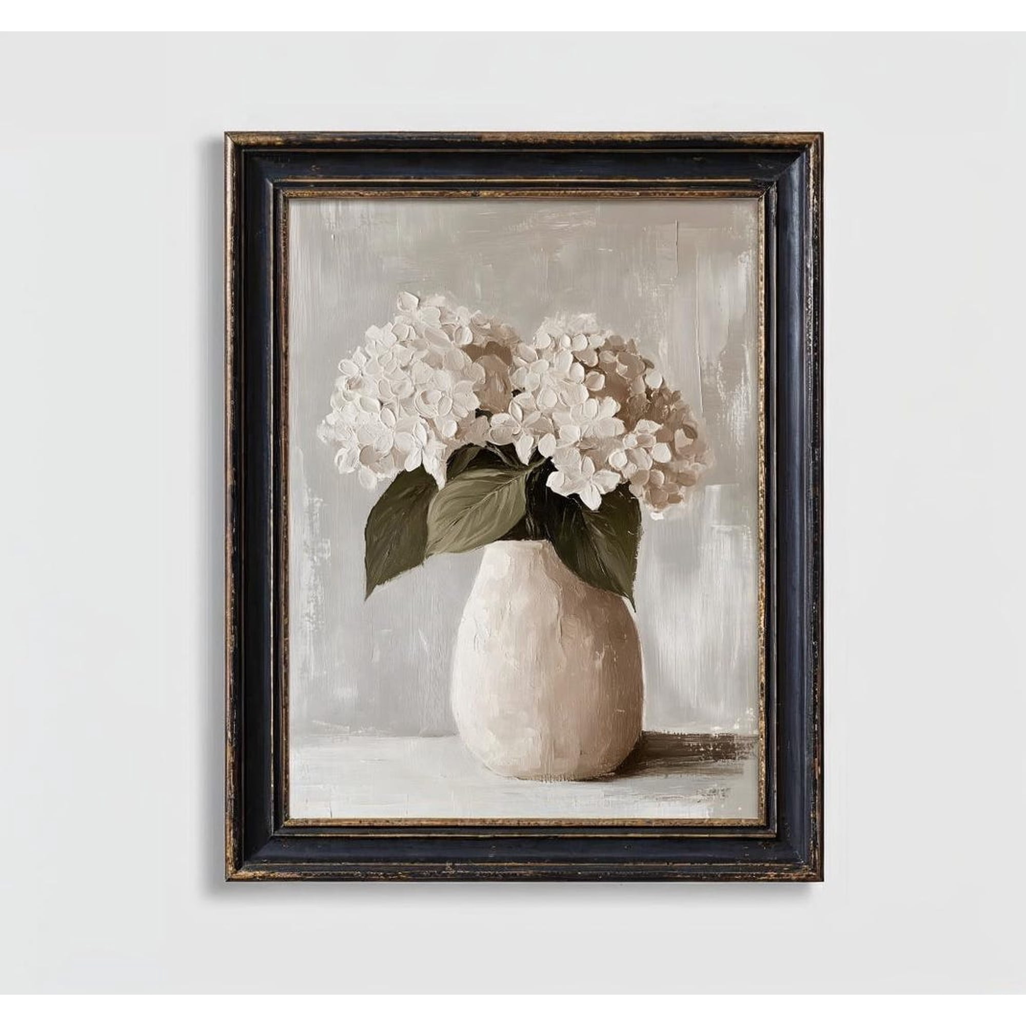 Neutral Hydrangeas Muted Colors Flowers In Vase Vintage White Floral Wall Art Print Botanical Bedroom And Living Room Decor