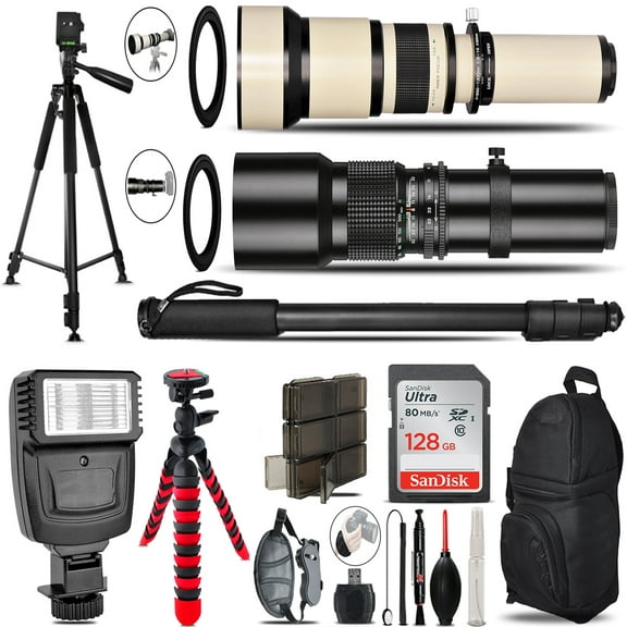 500mm-1300mm Telephoto Lens for Rebel T6 T6i   Flash   Backpack - 128GB Kit