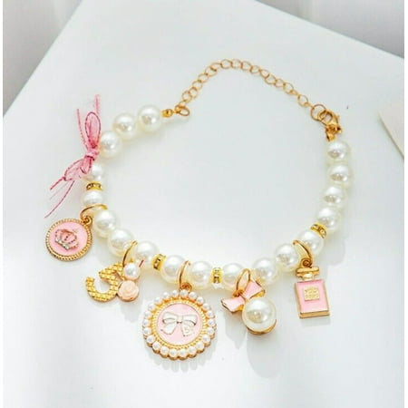 Pet Charm Necklace Luxury Dog Fashion Adjustable Pearl Collar Luxury Bling Designer Puppy Jewelry Cute Small Dogs Cats Accessories and Gifts