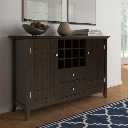 Simpli Home - Bedford Sideboard Buffet and Wine Rack - Dark Chestnut Brown