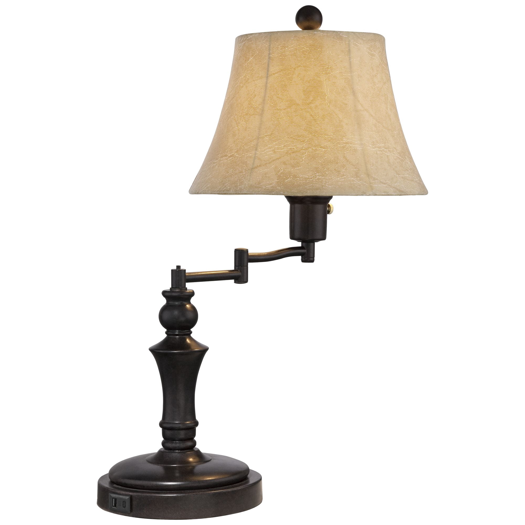 Regency Hill Traditional Desk Table Lamp Swing Arm with Hotel Style USB Charging Port 21.75" High Bronze Metal Faux Leather Bell Shade for Bedroom
