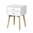 thumbnail image 3 of White Living Room Side Cabinet With 2 Drawers And Rubber Wood Legs, Mid-century Modern 2 Table Legs Design For Bedroom, 3 of 5