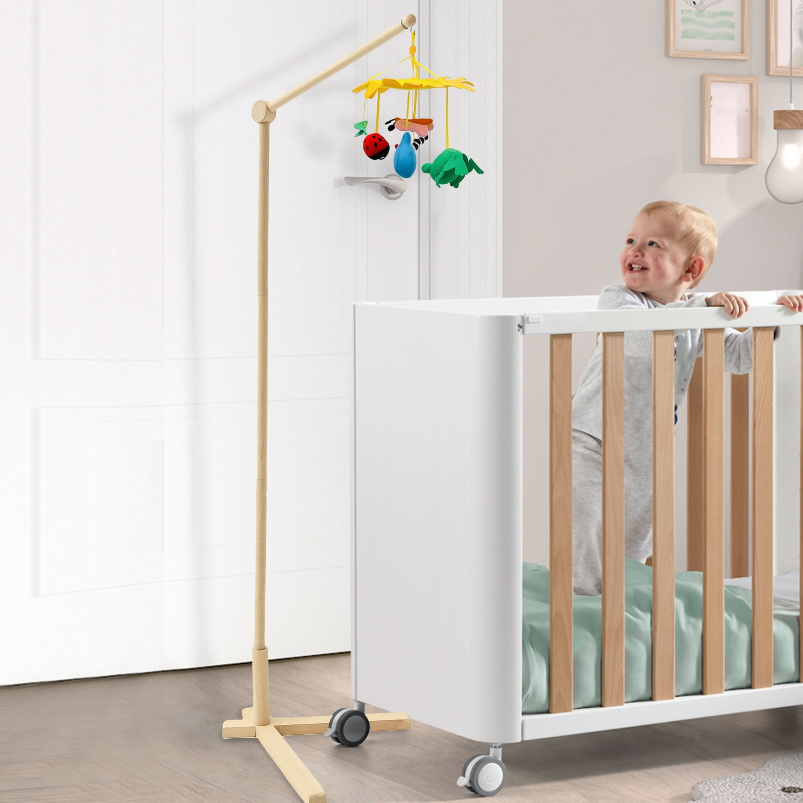 Wood Floor Standing Crib Mobile Arm Movable Baby Mobile Holder 153.5cm Height Nursery Decor for Hanging Bed Bell Baby Bed Toys