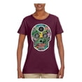 thumbnail image 2 of Day Of The Dead Calavera Skull Colorful Trippy | Womens Pop Culture Graphic T-Shirt, Maroon, Small, 2 of 4