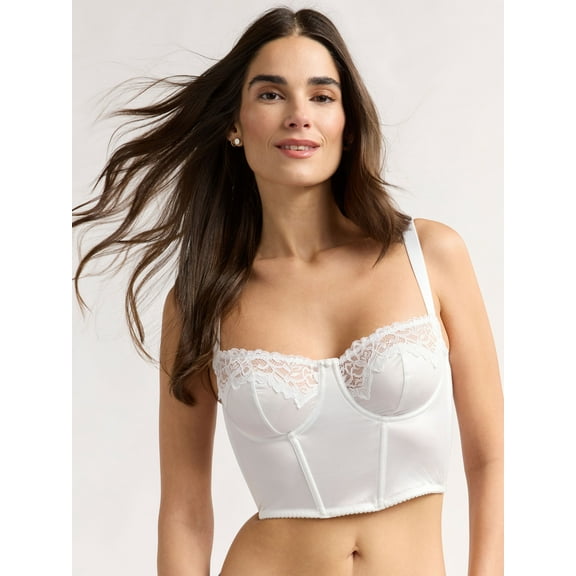 Joyspun Women's Bridal Satin Bustier with Lace Trim, Sizes S-XXXL
