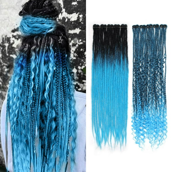 Sangtok 10 PCS Mixed Clip in Dreadlock Extensions, 24 inch Synthetic Dreads Extensions, Thin Straight Dreadlock for Women, 1b-blue