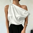 thumbnail image 6 of Women's One Shoulder Satin Blouse Summer Oversized Plain Tie Sleeveless Shirts Elegant Lightweight Office Business Tops White, 6 of 6