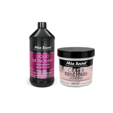 Mia Secret - Liquid Monomer 32oz. & Cover Acrylic Powder Almond 8oz. - Combo