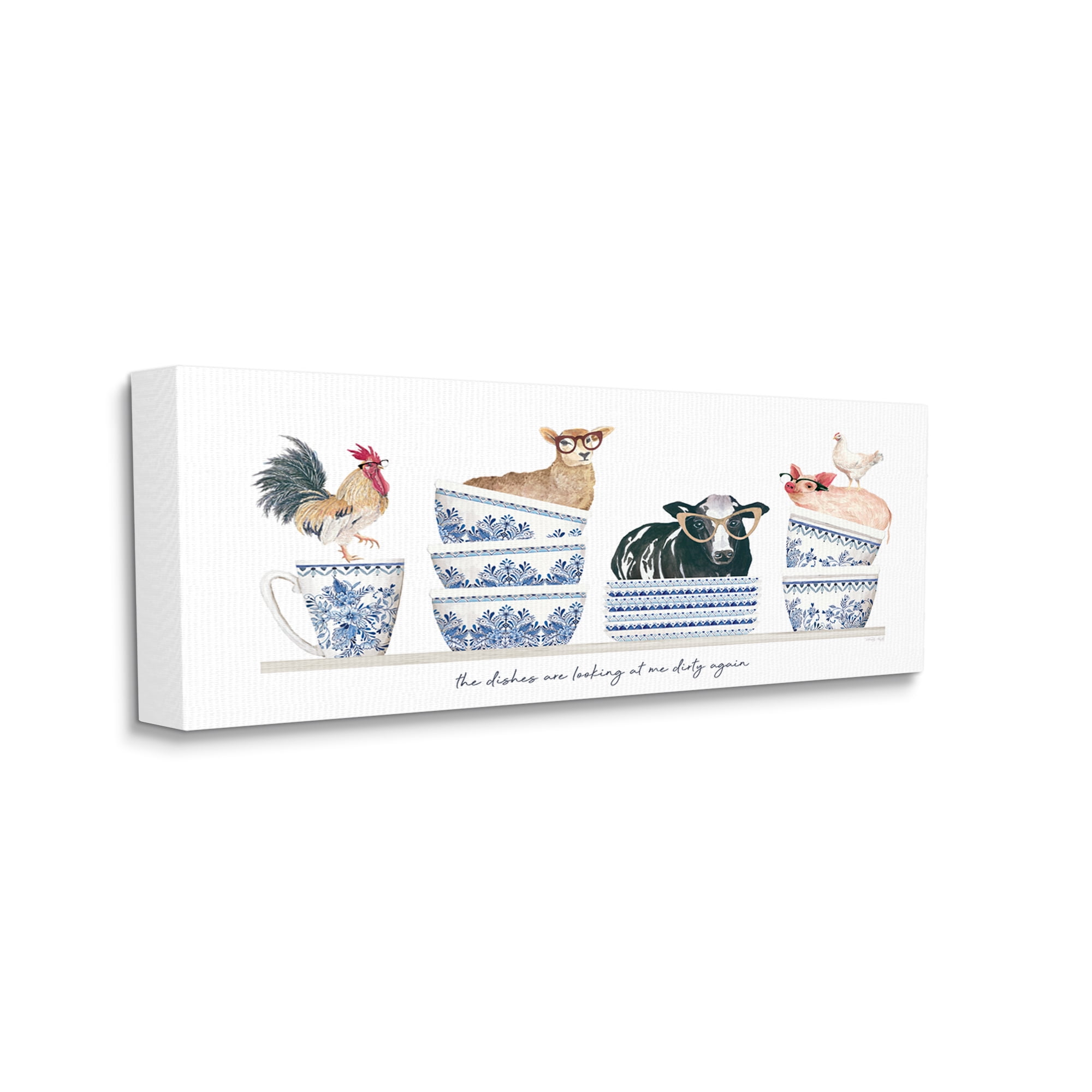 Stupell Industries Farmhouse Dirty Dishes Animals & Insects Painting Gallery Wrapped Canvas Art Print Wall Art, 40 x 17