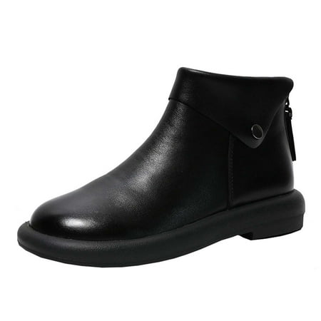 

Winter Shoes for Women Vintage Ankle Booties Casual Round Toe Platform Turndown High Top Short Boots with Back Zip
