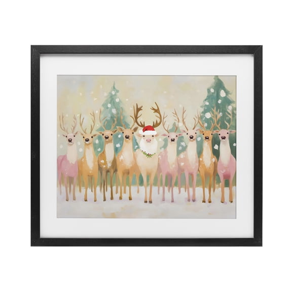 Stupell Industries Traditional Pastel Santa's Reindeer Black Framed Print Under Glass, 16 x 13, by Arlington Prints