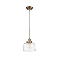 916-1S-BB-G713-Innovations Lighting-Bell - 1 Light Stem Hung Mini Pendant In Industrial Style-10 Inches Tall and 8 Inches Wide-Brushed Brass