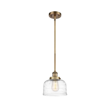 916-1S-BB-G713-Innovations Lighting-Bell - 1 Light Stem Hung Mini Pendant In Industrial Style-10 Inches Tall and 8 Inches Wide-Brushed Brass