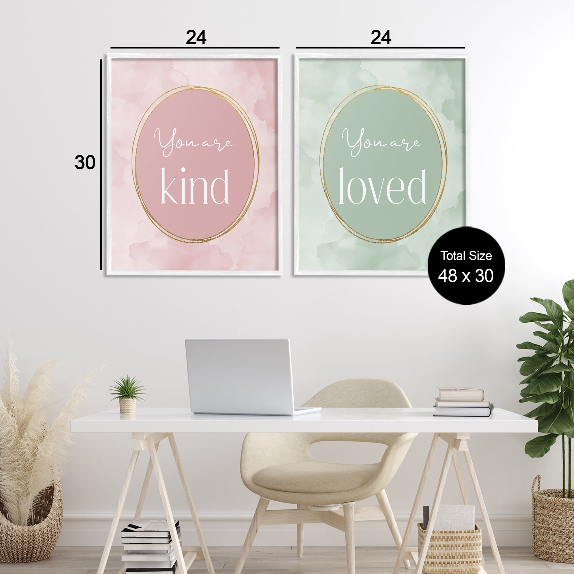 Stupell Industries Pastel Golden Affirmations 2 Piece White Framed Giclee Art Set, design by Christine Simpson Art