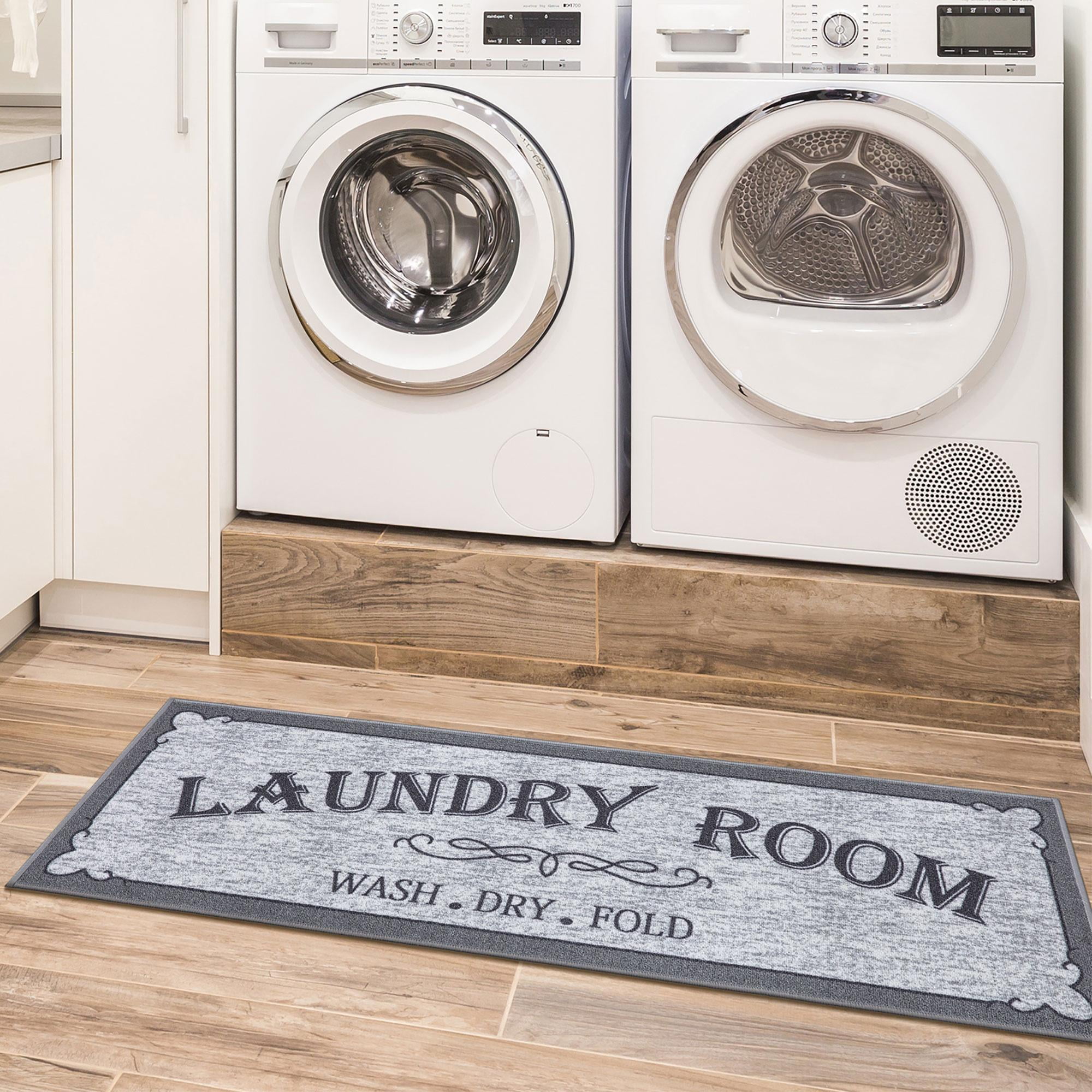 Ottomanson Non-Slip Rubberback Vintage 2x5 Laundry Room Runner Rug, 20" x 53", Light Gray