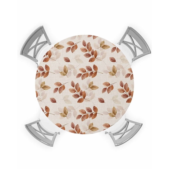 nqOlkjepod Brown Botanical Fall Round Tablecloth, Fitted Table Cover with Elastic for 36"-44" Round Tables, Pastoral Maple Leaf Autumn Rustic Table Cloth Outdoor Dinning Party Waterproof Tablecloths