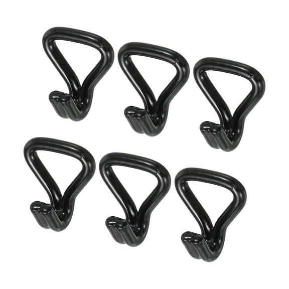 Ratchet Double J Strap Hook Load 1763 Lbs for 1" Tie Down Strap Webbing Black Plastic Coating, 6 Pack