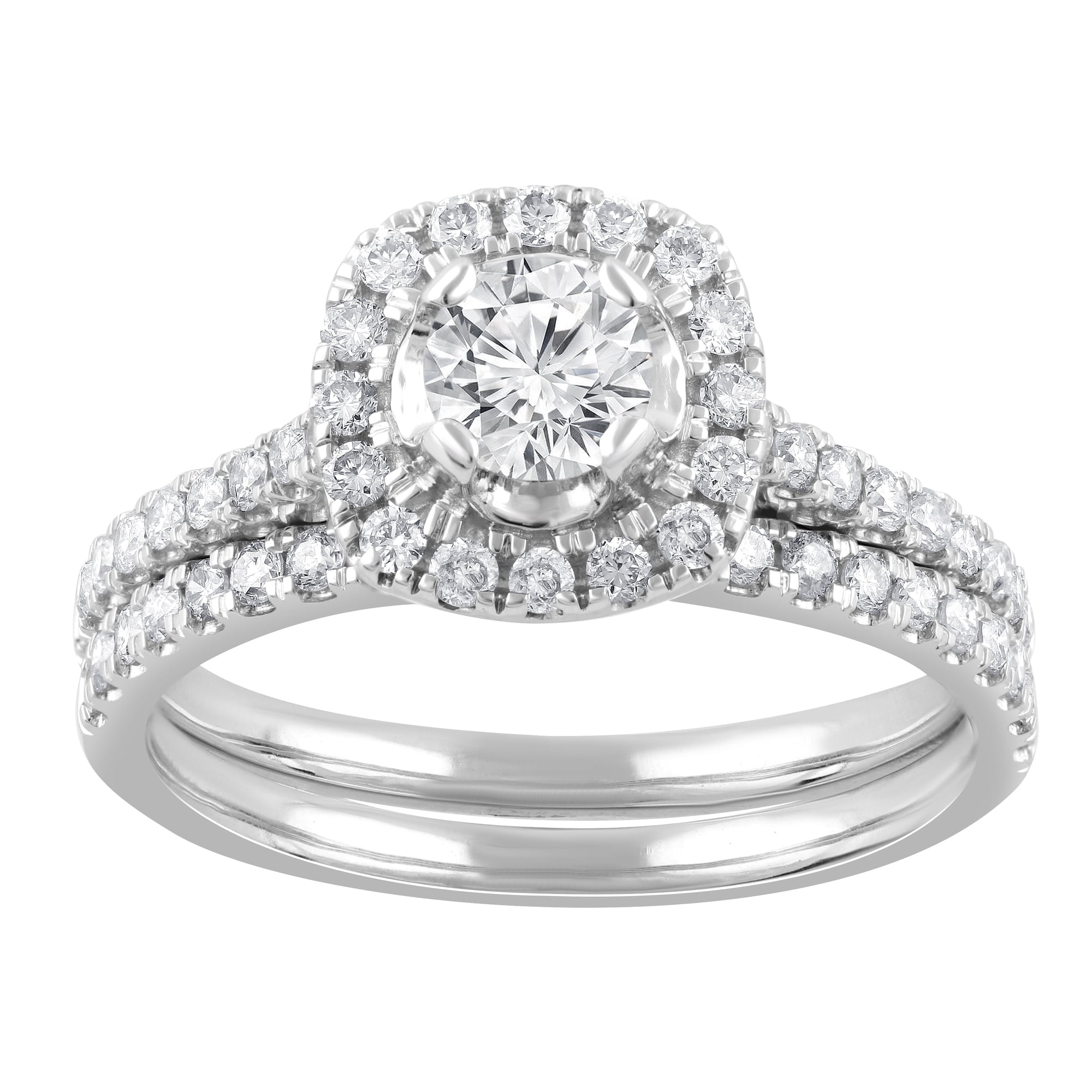 Unique Moments 1 Ct Round Lab Grown Diamond Cushion Wedding Bridal Set in 10K White Gold for Women (J, SI-I1)