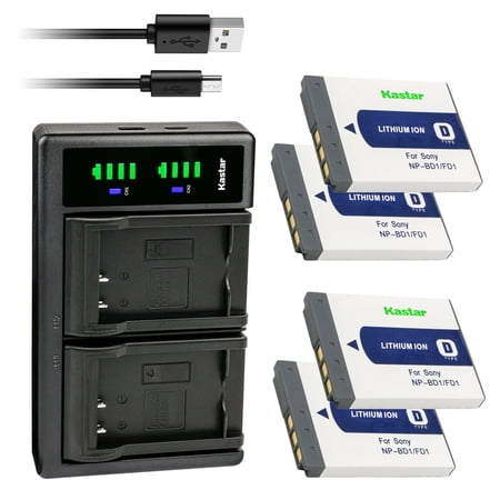 Kastar 4-Pack Battery and LTD2 USB Charger Compatible with Sony NP-BD1 Battery BC-CSD BC-CS3 Charger Sony Cyber-shot DSC-T77 Cyber-shot DSC-T90 Cyber-shot DSC-T200 Cyber-shot DSC-T300 Cameras