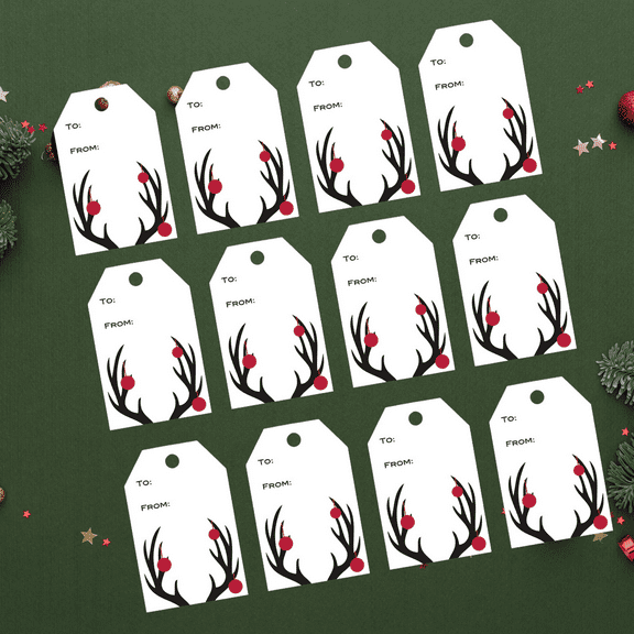CakeSupplyShop Christmas Antlers & Ornaments Gift Tags, 50 Pack