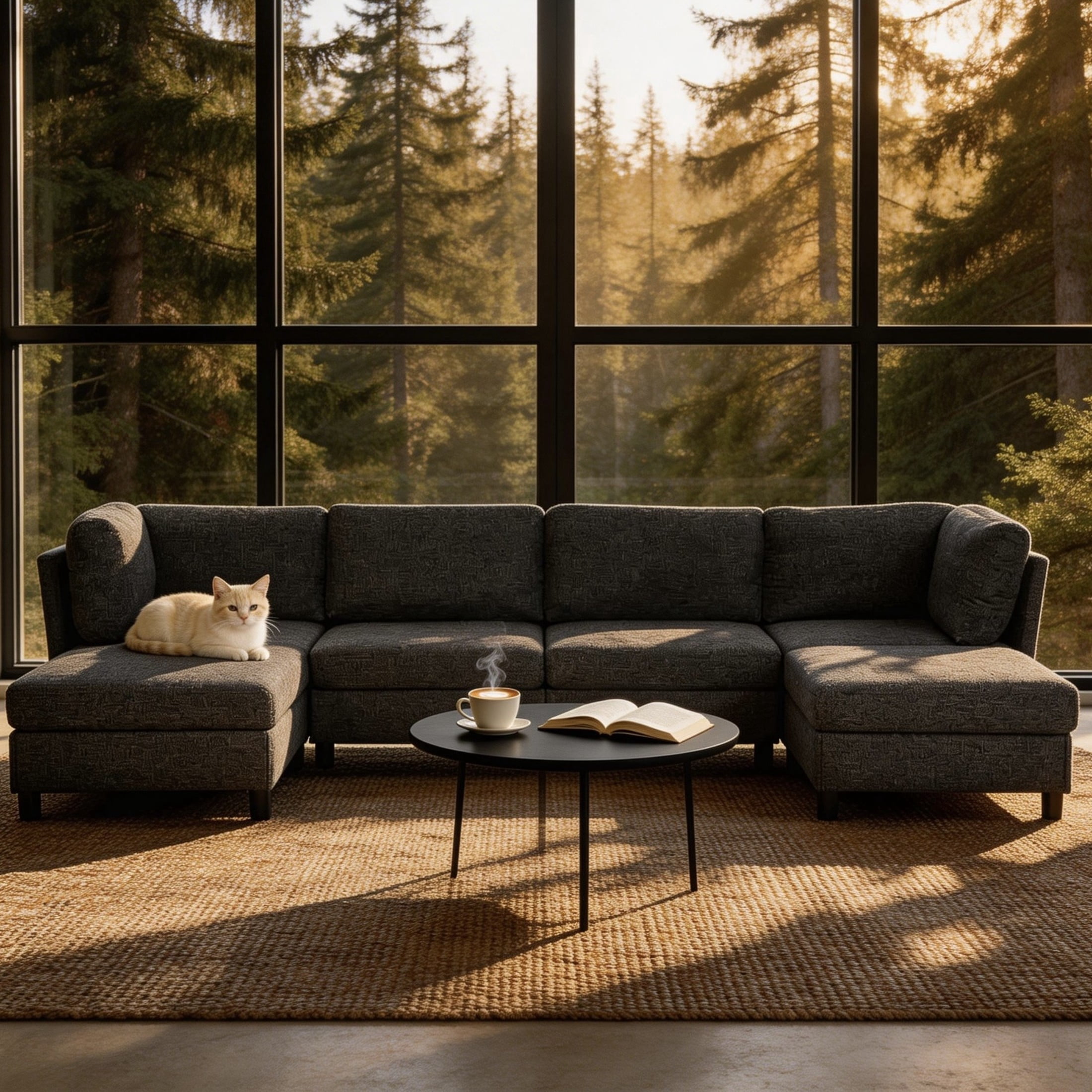 Noble House Modern 6-Seat Modular Sectional Sofa with Convertible Ottoman, Dark Gray
