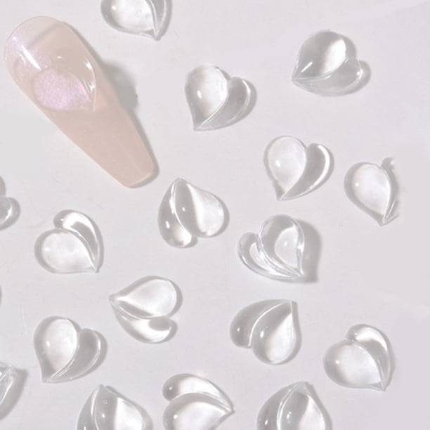 Paquete de 3 dijes de decoración de uñas con forma de corazón transparente, diamantes de imitación de corazones de amor 3D, joyería de cristal de resina plana, diamantes para suministros de uñas