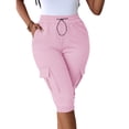 thumbnail image 2 of Stamzod Capri Cargo Pants for Women Casual High Waisted Knee Length Capris with Pockets for Summer Athletic Travel Pink M, 2 of 9