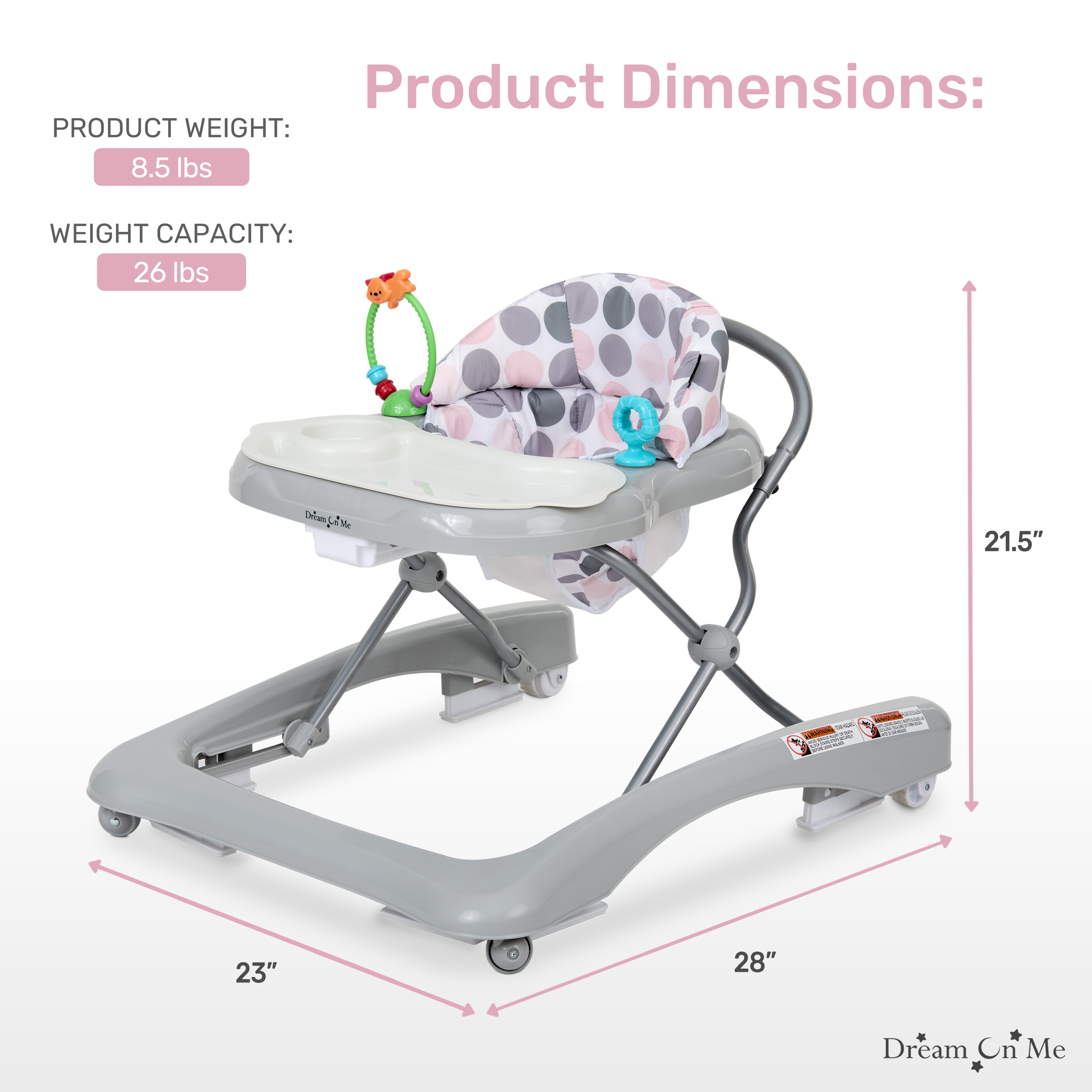 Dream On Me Mia Foldable 2-in-1 Baby Walker, Gray