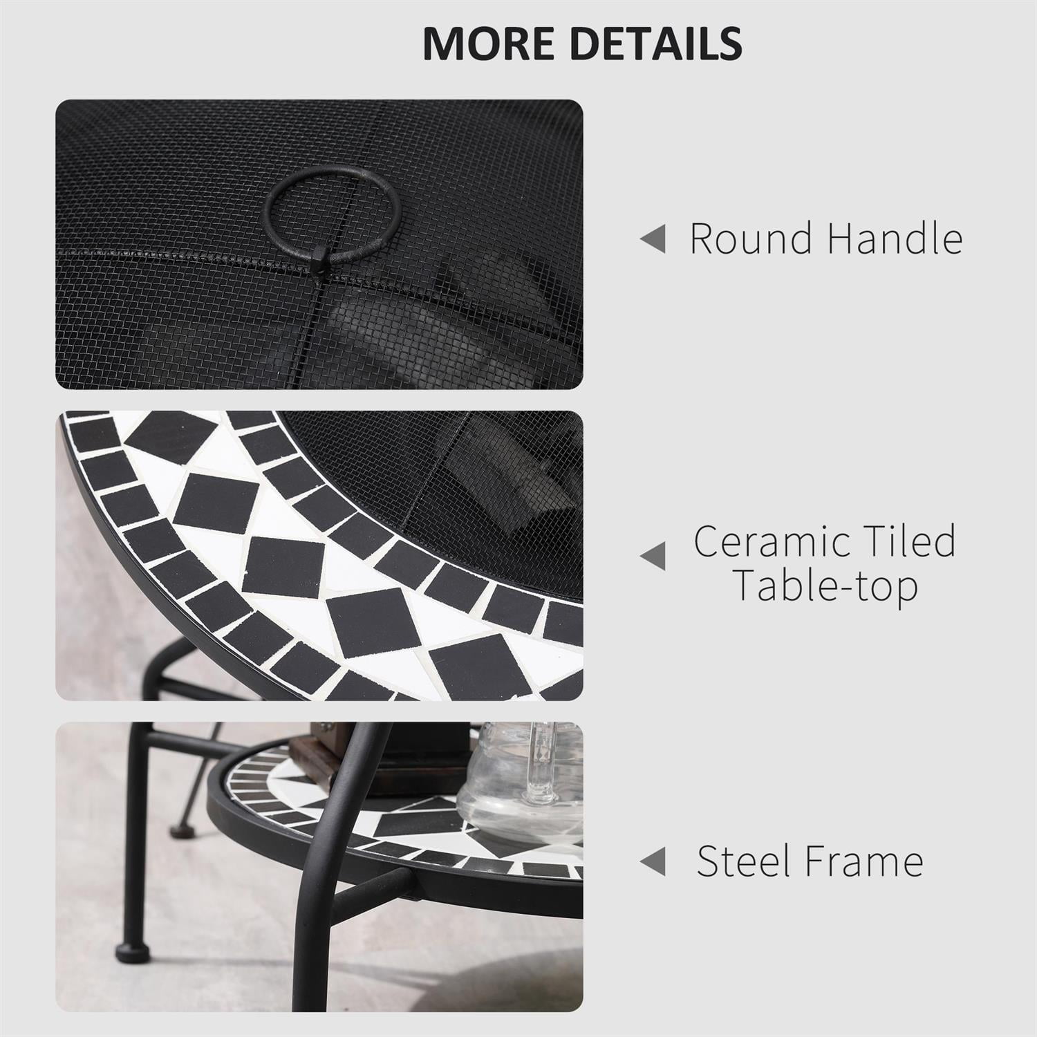 Demi Bonn 30" Outdoor Fire Pit Dining Table with Wood Burning Bowl, Patio Ice Bucket & Storage, Spark Screen for BBQ, Campfires & Outdoor Events, Black