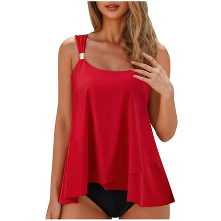 Summer Savings Clearance! Itsun Bathing Suit for Women Women s Solid Color With Bra Padded Backless Quadrille Split Swimsuit Split Swimsuit Suit Red 2XL