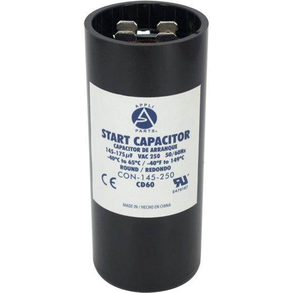 Appli Parts Motor Start Capacitor 145-175 Mfd (microfarads) uF 250 VAC Universal fit for Electric Motor Applications 1-7/16 in Wide 3-3/8 in Height CON-145-250