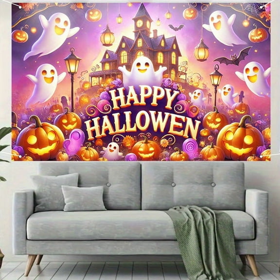 1 PC, 2D Flat Day of the Dead Flower Skull Candlelight Banner 70.87x43.31 inches (180x110cm), universal daily wall decoration, party banner, festival decoration banner,