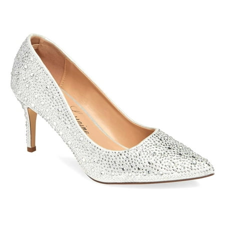 Lauren Lorraine Jewel Silver All-Over Crystals Slim Heel Pointy Toe Pumps