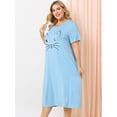 thumbnail image 4 of Women's Plus Size Nightgown Cat Print with Pocket Sleep Dress Sleepwear Light Blue 2X, 4 of 6