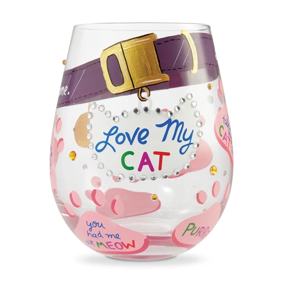 Enesco Lolita Stemless Love My Cat Hand Painted Stemless Wine Glass 5in H