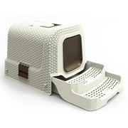 Angle View: Iconic Pet Kittyklean Litter Box With Rattan Finish