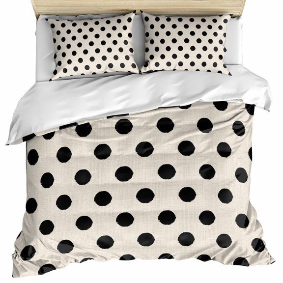 Wave Point Black Bedding 3 Piece Duvet Cover Set Full Size, Modern Minimalist Geometric on Linen Soft Microfiber Comforter Cover with Zipper Closure & Pillowcases, Wrinkle & FadeResistant Quilt Cover