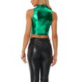 thumbnail image 3 of INSPIRE CHIC Women's Top Mock Neck Zipper Front Sleeveless Holographic Sparkle Party Tops S Green, 3 of 6