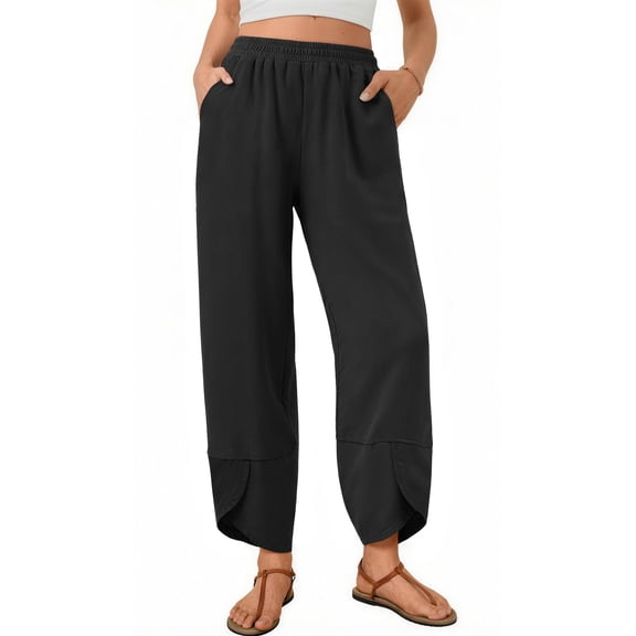 Fantaslook Capri Pants for Women Wide Leg Sweatpants Harem Palazzo Baggy Pants with Pockets