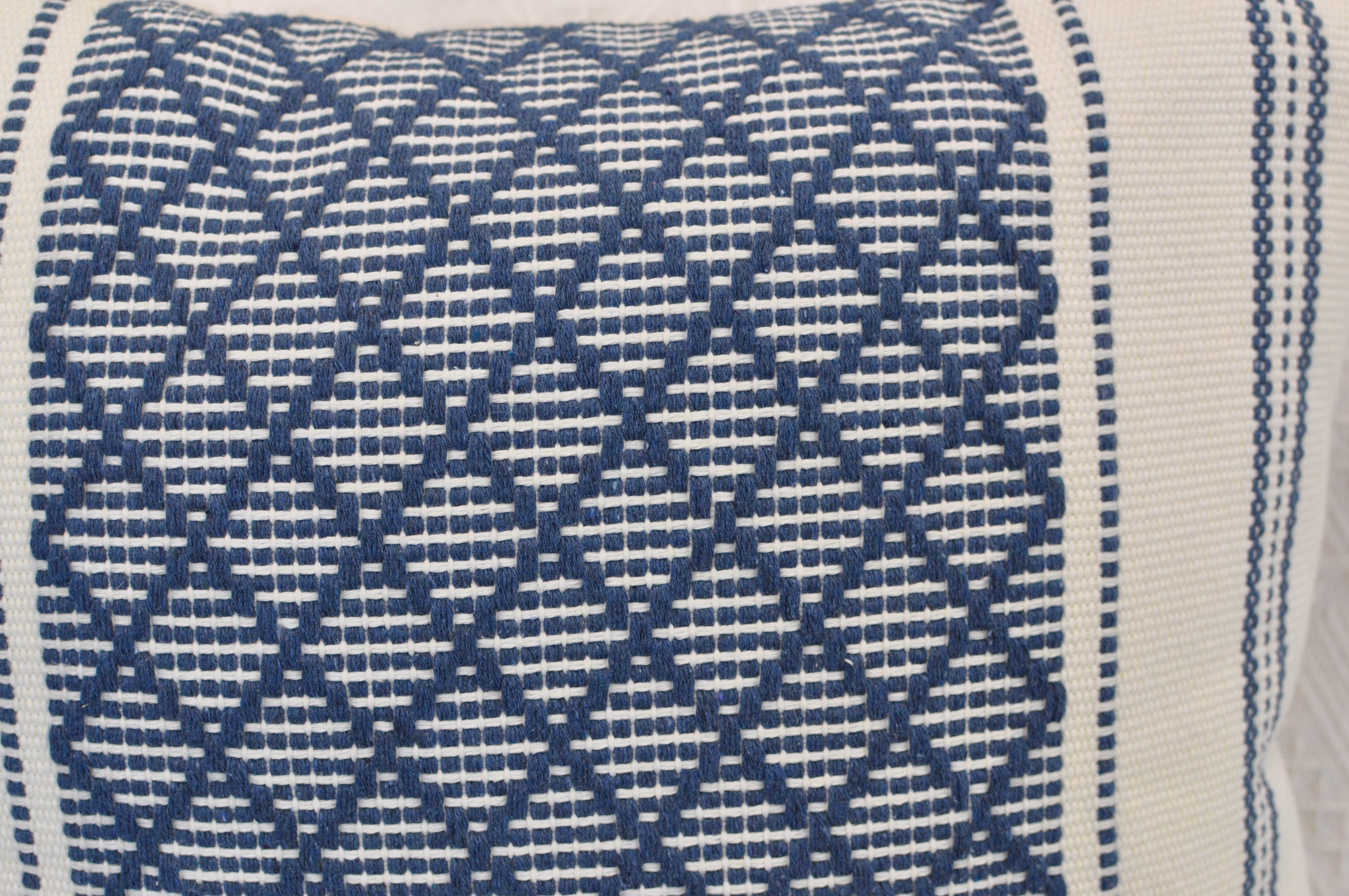 Throw Pillow Covers With Boho Tassels Navy Blue & Off White 16x16 inch - Set of 2 / Decorative Living Room Cushion Covers / Farmhouse Designer Woven PillowCases/ Modern Accent Cushion Covers