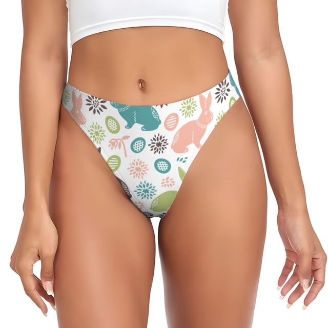 Balery Easter Rabbit Tangas de Algodón para Mujer con Estampado – Ropa Interior Sexy, Transpirable, G-string-X-Large