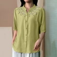 thumbnail image 3 of STETMN Women's Shirts Cotton Linen Summer 3/4 Sleeve Button Down Shirt High Low Tops, 3 of 5
