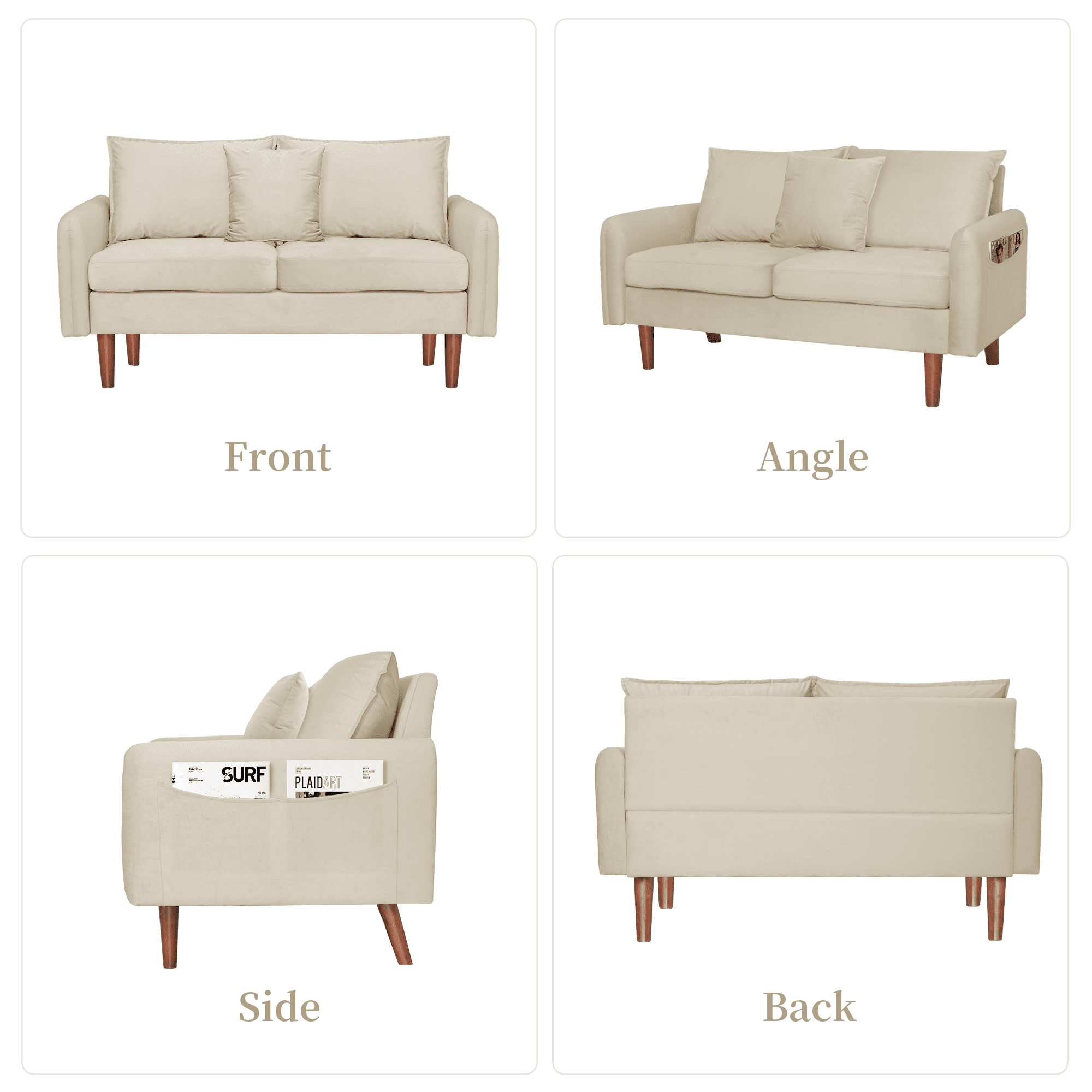 56.1" Modern Mid-Century Loveseat, Velvet Upholstery,Compact Sofa with Wooden Legs