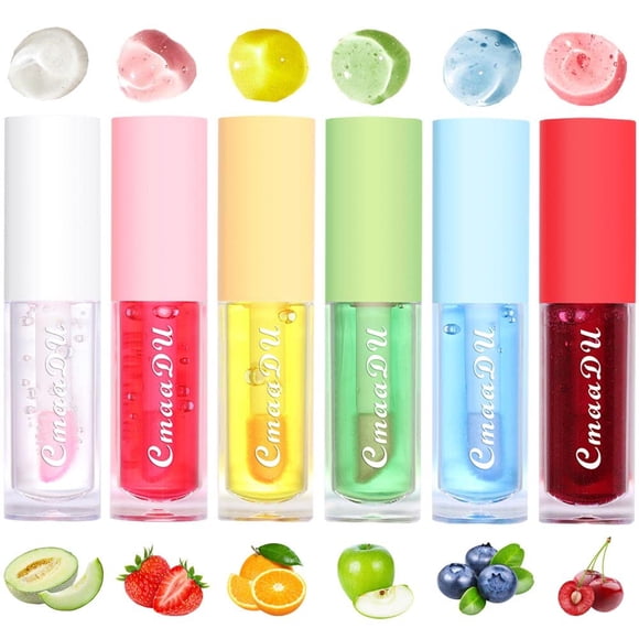Juego de 6 piezas de aceite hidratante para labios, esmalte de labios que cambia de color afrutado, aceite de brillo de labios, bálsamo labial hidratante transparente, reparación nutritiva de larga du