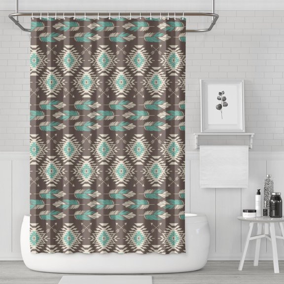 Ethnic Aesthetic Shower Curtain 72x72 Inches for Bathroom, Quick-Dry Polyester with Plastic Hooks, Boho Vintage Artistic Tribal Earth Tone Pattern