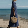 thumbnail image 6 of aohooy Cowl Neck Maxi Dress for Women Summer Casual Short Sleeve Cotton Long Length Dresses with Pockets Flowy Beach Sundress Navy,XL, 6 of 9